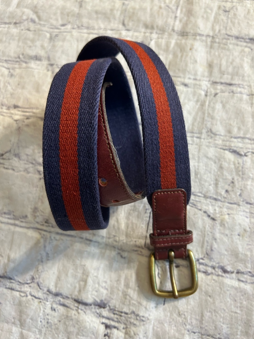 MADE IN NETHERLANDS VINTAGE FABRIC NAVY/RED BROWN/GOLD TONE BUCKLE BELT 32